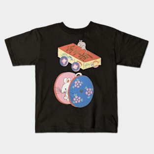 Cute Japanese Mouse Mice Play Art Aesthetic Wheels Game Kids T-Shirt